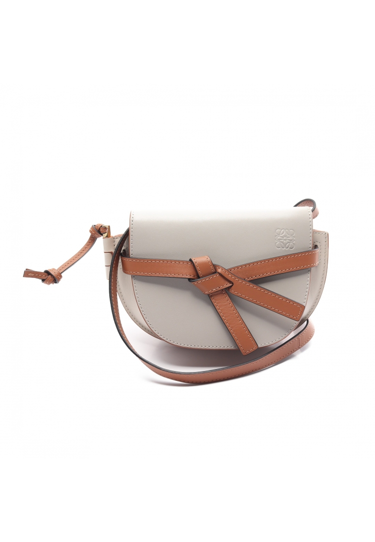 二奢 Pre-loved LOEWE Gate dual bag mini Shoulder bag leather Light gray ivory light brown