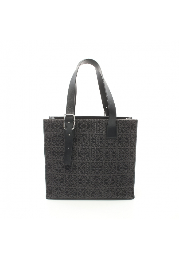 二奢 Pre-loved LOEWE BUCKLE ANAGRAM TOTE Handbag tote bag canvas leather Dark gray black