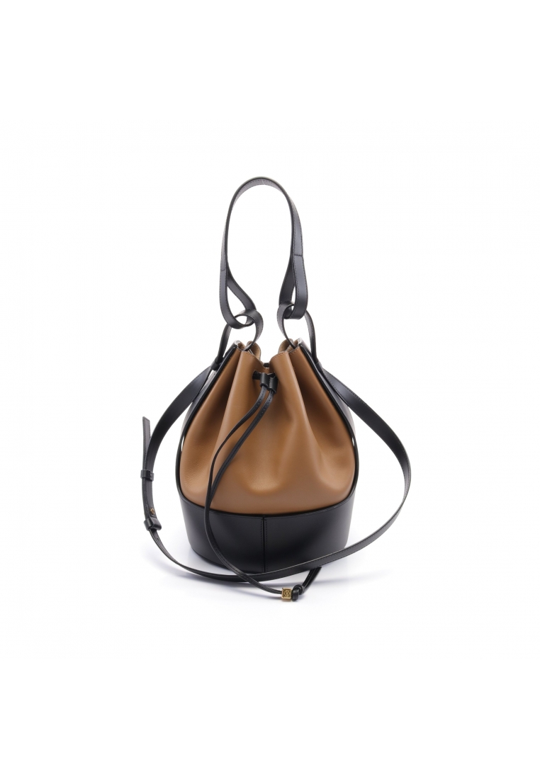 二奢 Pre-loved LOEWE balloon bag Medium Shoulder bag leather light brown black purse 2WAY
