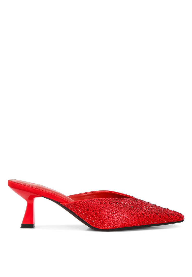 London Rag 紅色水鑽裝飾緞面穆勒鞋