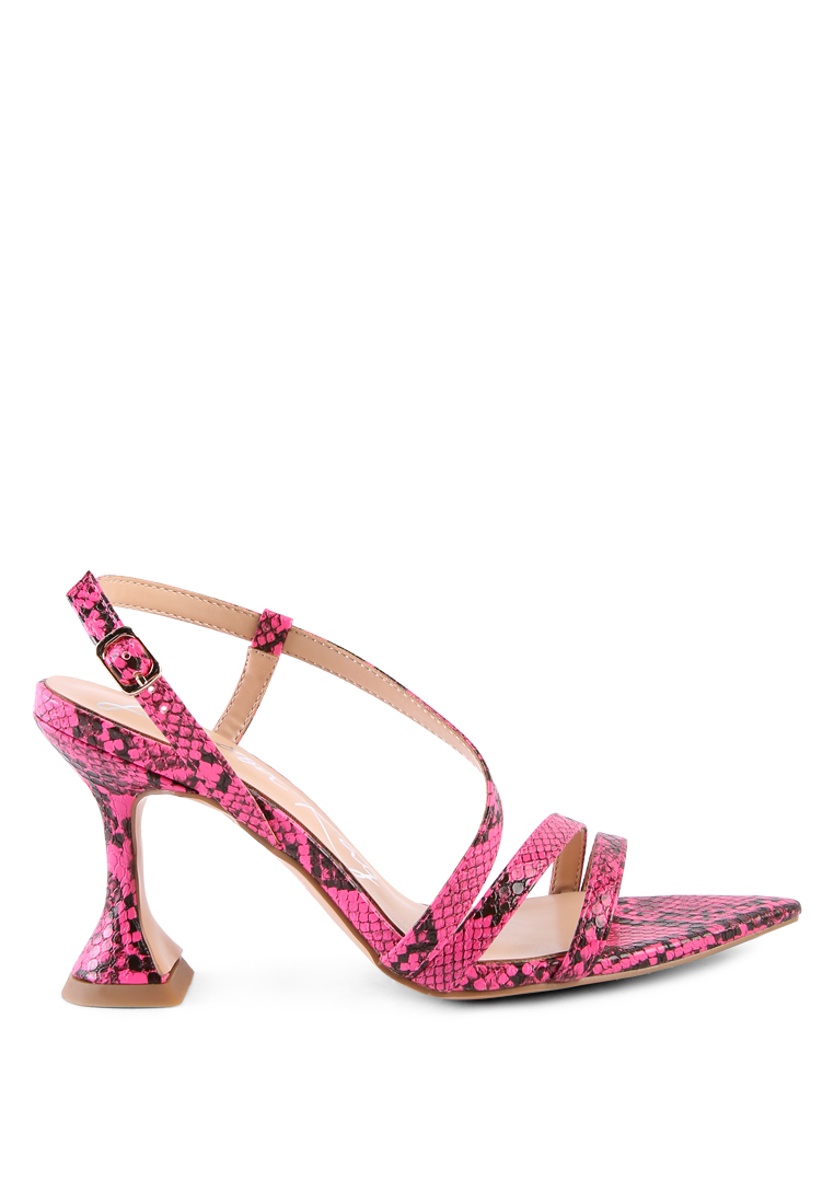 London Rag 霓虹粉色蛇紋高跟涼鞋