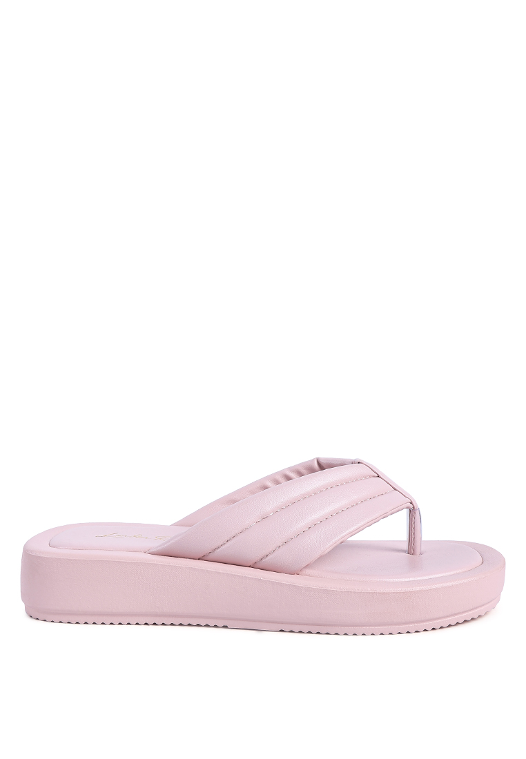 London Rag 粉色絎縫夾趾厚底涼鞋