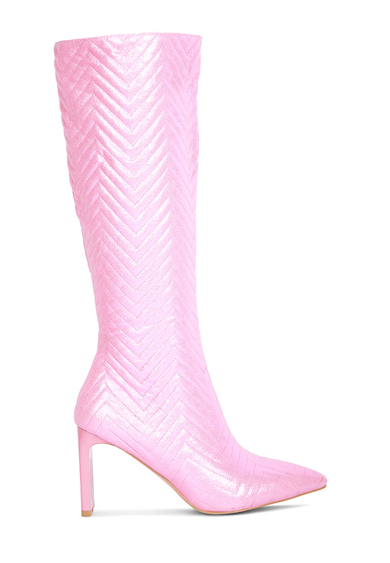 London Rag 粉色絎縫意大利高跟小牛皮靴