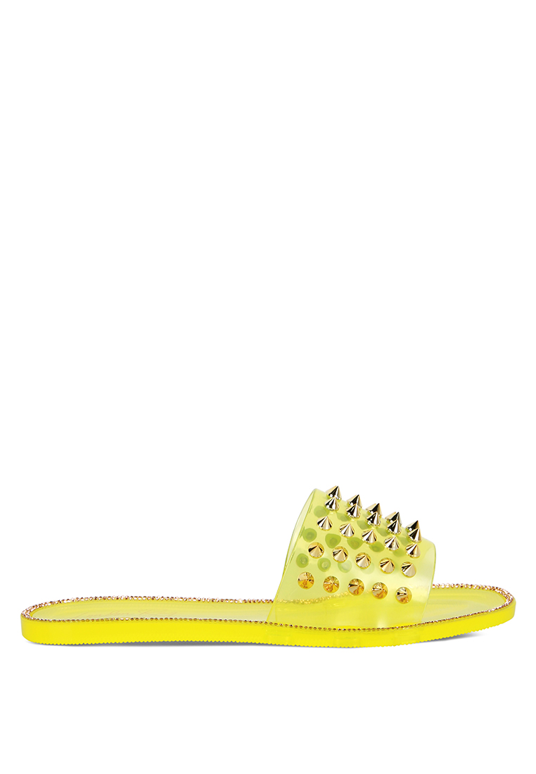 London Rag 黃色朋克鉚釘透明果凍平底鞋