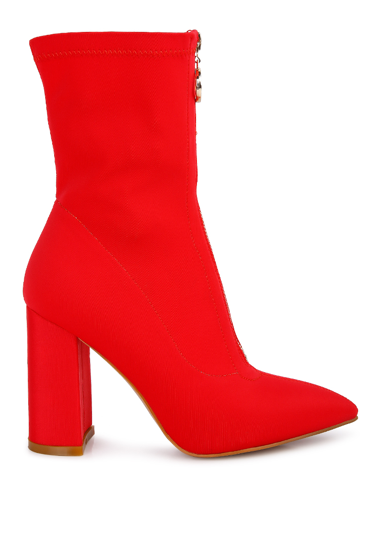 London Rag 紅色粗跟超細纖維踝靴