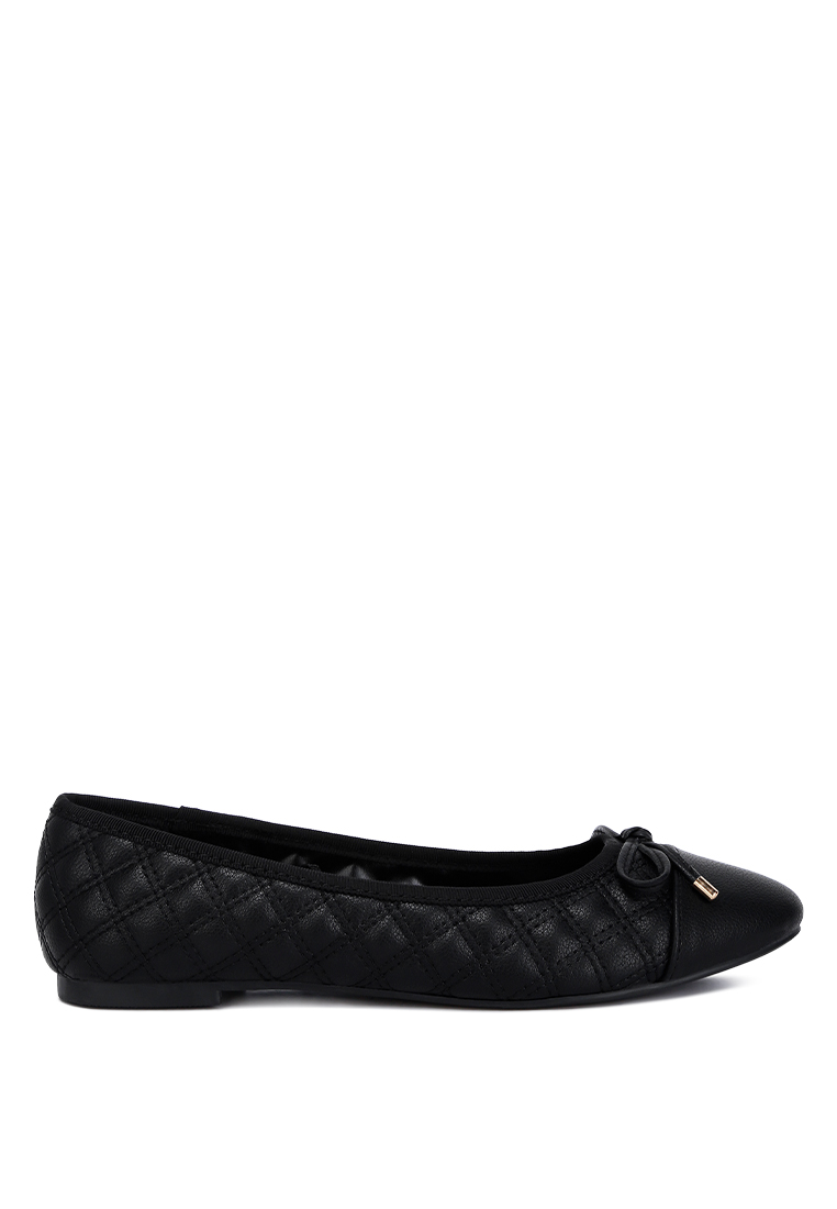 London Rag 黑色絎縫人造皮革芭蕾舞平底鞋