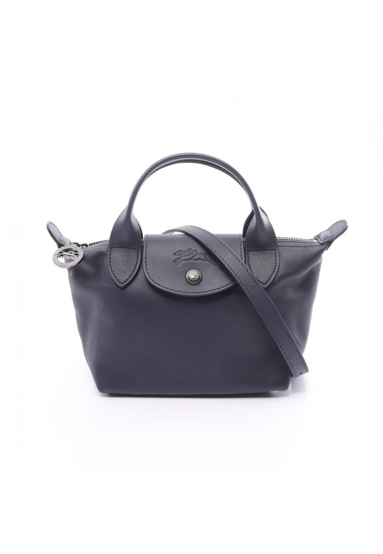 二奢 Pre-loved LONGCHAMP Le Preage extra top handle bag XS Handbag leather Navy 2WAY