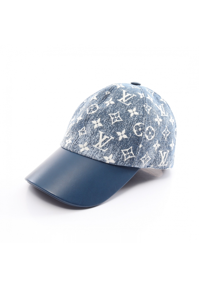 二奢 Pre-loved Louis Vuitton monogram denim cap hat cotton leather Light blue white