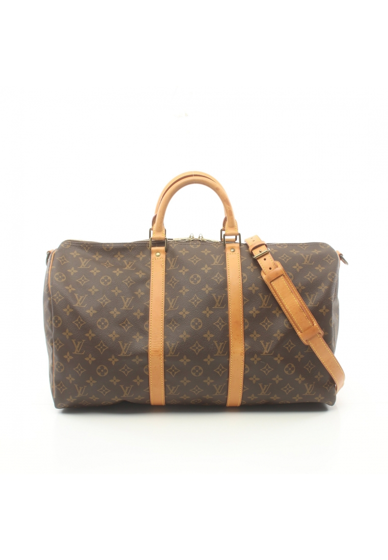 二奢 Pre-loved Louis Vuitton Keepall Bandouliere 50 monogram Boston bag PVC leather Brown 2WAY