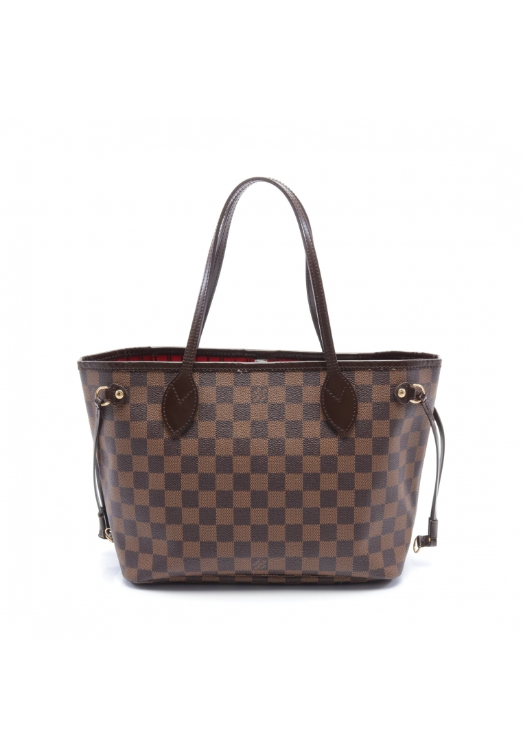 二奢 Pre-loved Louis Vuitton Neverfull PM Damier ebene Handbag tote bag PVC leather Brown