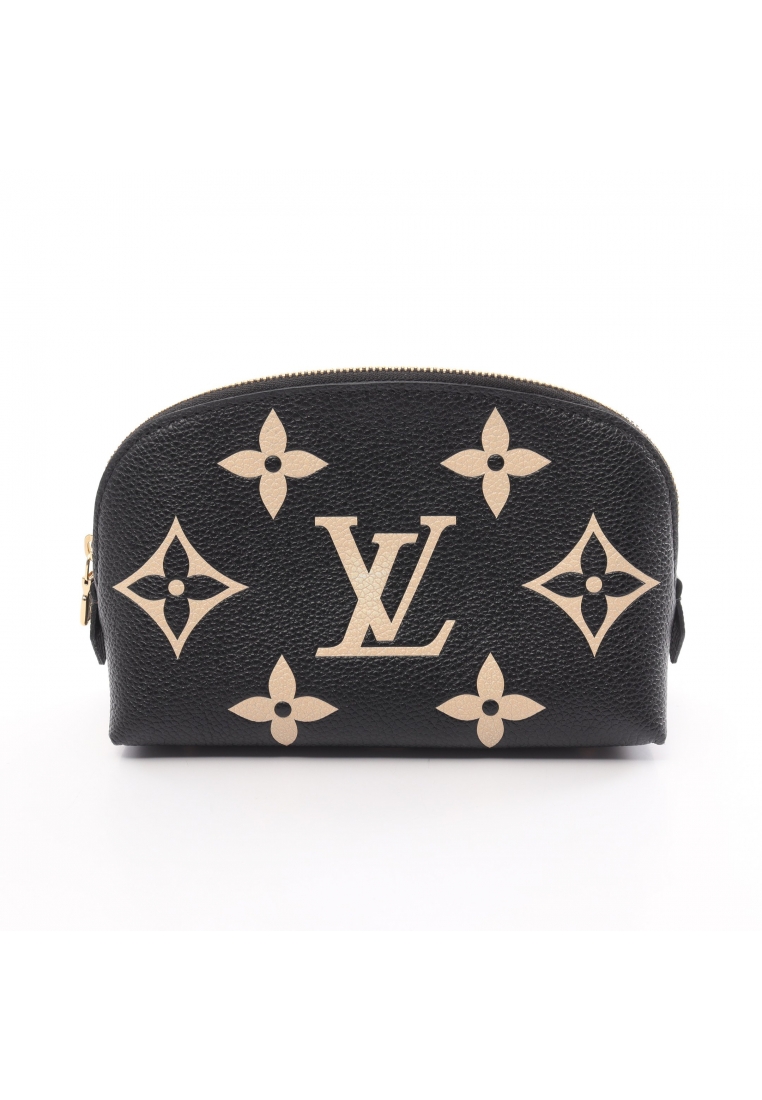 二奢 Pre-loved Louis Vuitton pochette cosmetics monogram amplant Noir cosmetic pouch leather black beige