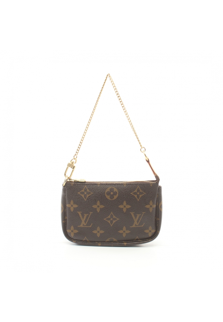 二奢 Pre-loved Louis Vuitton mini pochette Accessoires monogram chain handbag PVC leather Brown