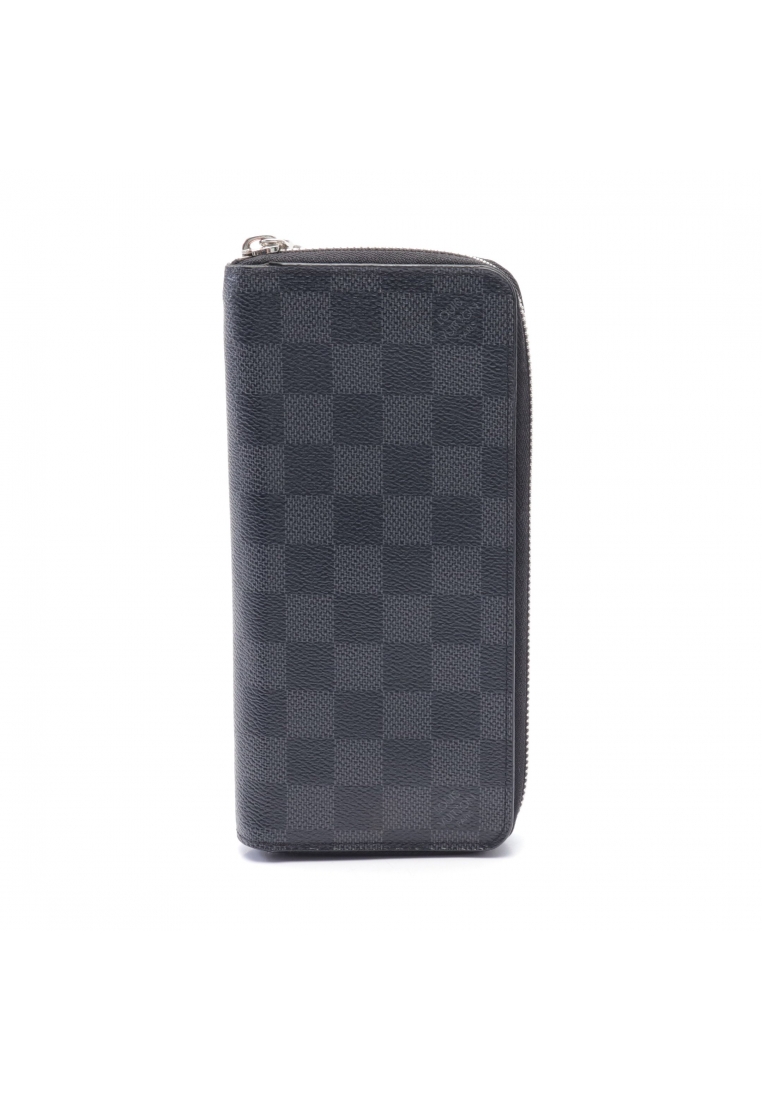 二奢 Pre-loved Louis Vuitton zippy wallet Vertical Damier Graphite round zipper long wallet PVC black