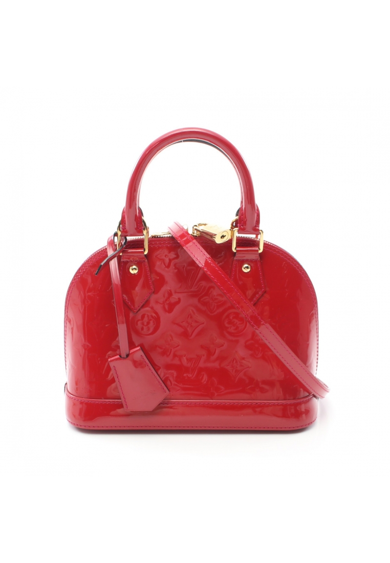 二奢 Pre-loved Louis Vuitton Alma BB monogram vernis rose andian Handbag leather Pink purple 2WAY