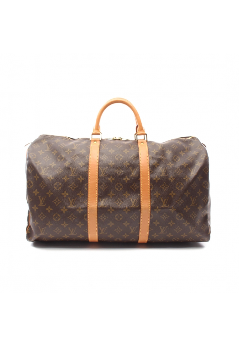 二奢 Pre-loved Louis Vuitton Keepall 50 monogram Boston bag PVC leather Brown