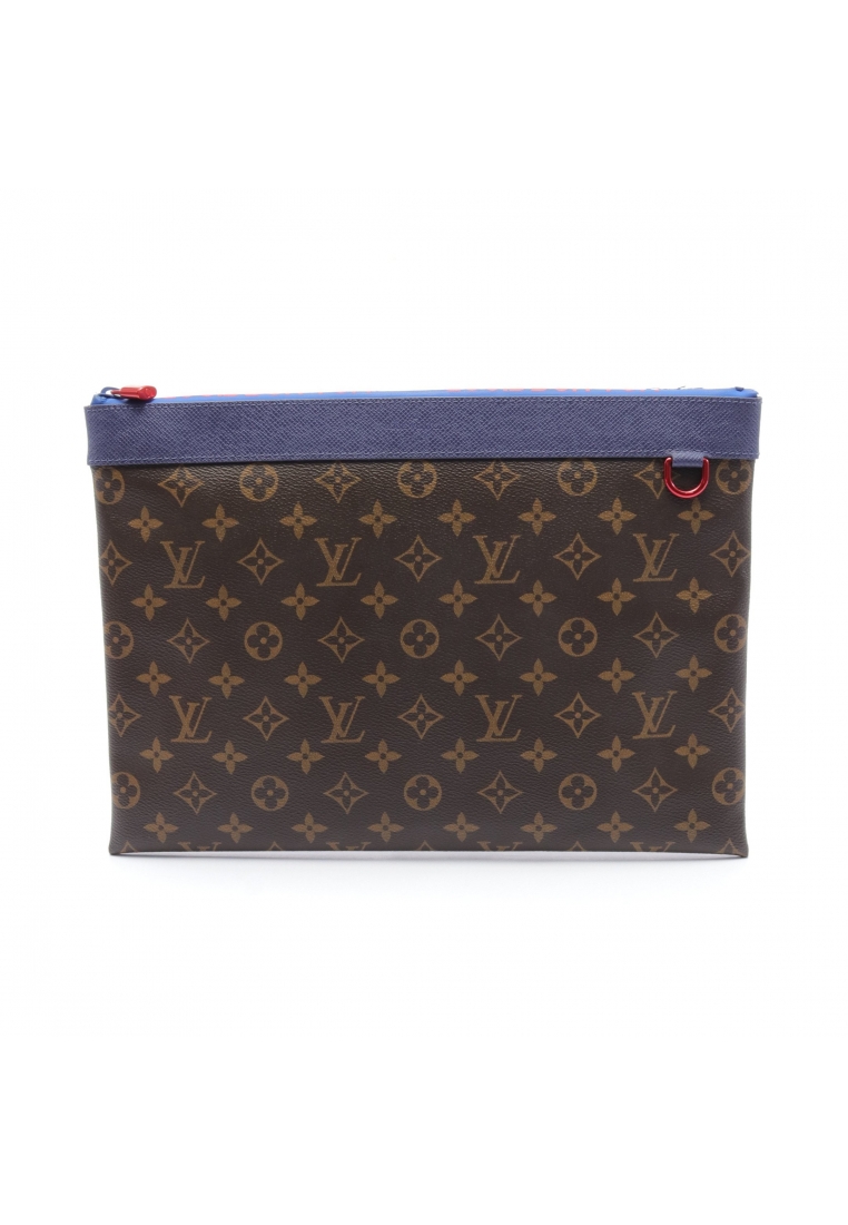 二奢 Pre-loved Louis Vuitton Pochette Apollo monogram Clutch bag PVC leather Brown Navy Red