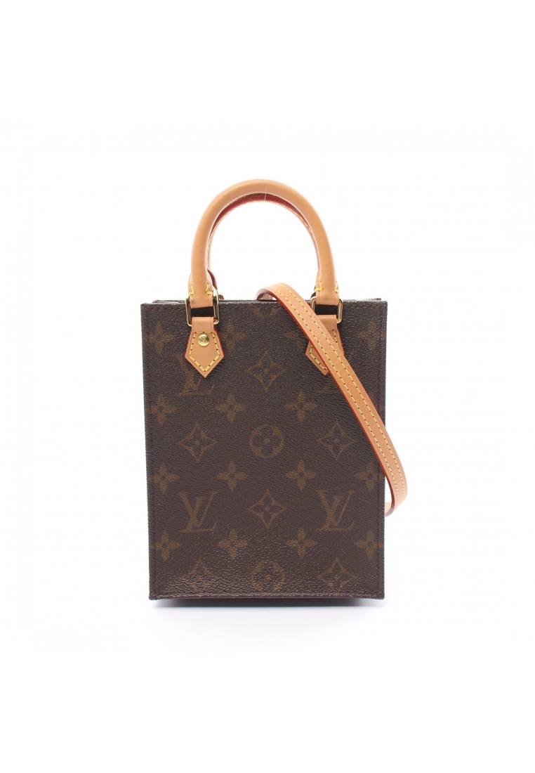 二奢 Pre-loved Louis Vuitton Petite Sac Plat monogram Handbag PVC leather Brown 2WAY