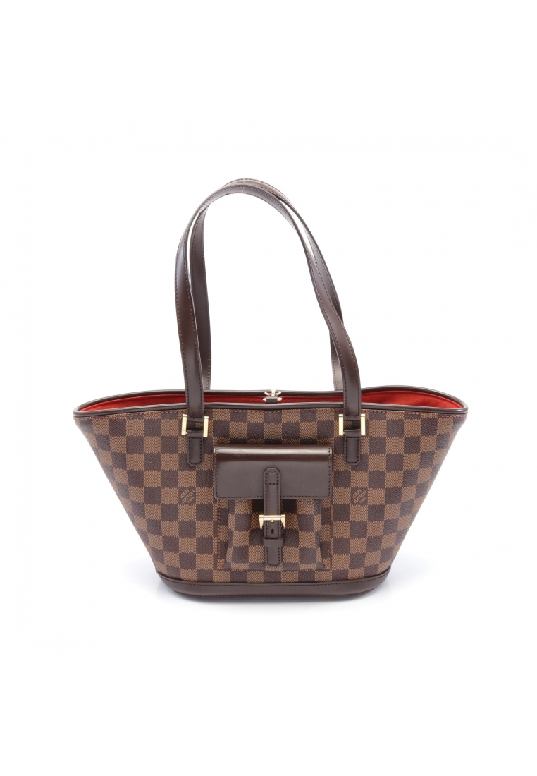 二奢 Pre-loved Louis Vuitton Manosque PM Damier ebene Shoulder bag tote bag PVC leather Brown