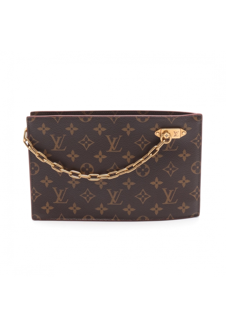 二奢 Pre-loved Louis Vuitton chain clutch monogram Clutch bag PVC leather Brown