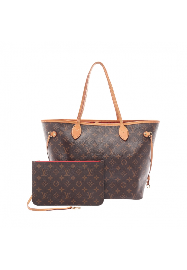 二奢 Pre-loved Louis Vuitton Neverfull MM monogram Cerise Shoulder bag tote bag PVC leather Brown