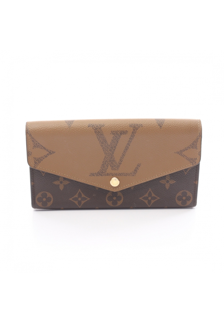 二奢 Pre-loved Louis Vuitton Portefeuil Sara monogram giant reverse Bi-fold Long Wallet PVC Brown light brown