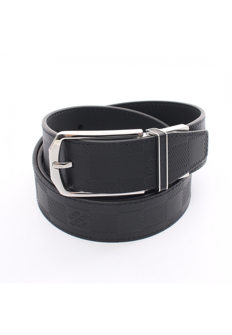 二奢 Pre-loved Louis Vuitton ceinture slender Damier Infini 35MM belt leather black silver hardware reversible
