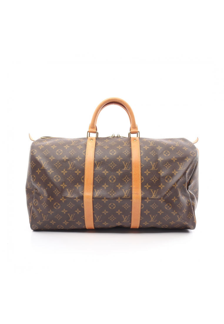二奢 Pre-loved Louis Vuitton Keepall 50 monogram Boston bag PVC leather Brown