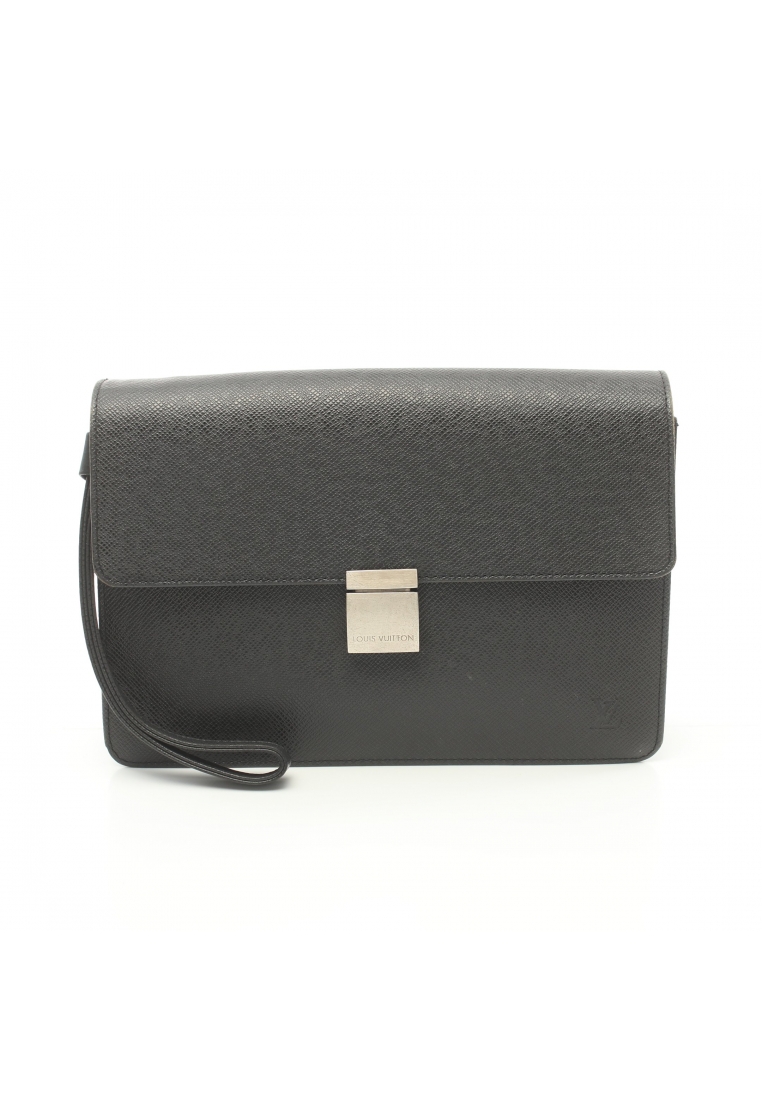 二奢 Pre-loved Louis Vuitton Celenga taiga Ardoise Clutch bag second bag leather black