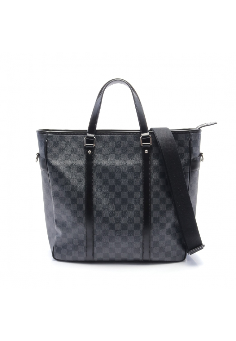 二奢 Pre-loved Louis Vuitton Tadao Damier Graphite Handbag tote bag PVC leather black 2WAY