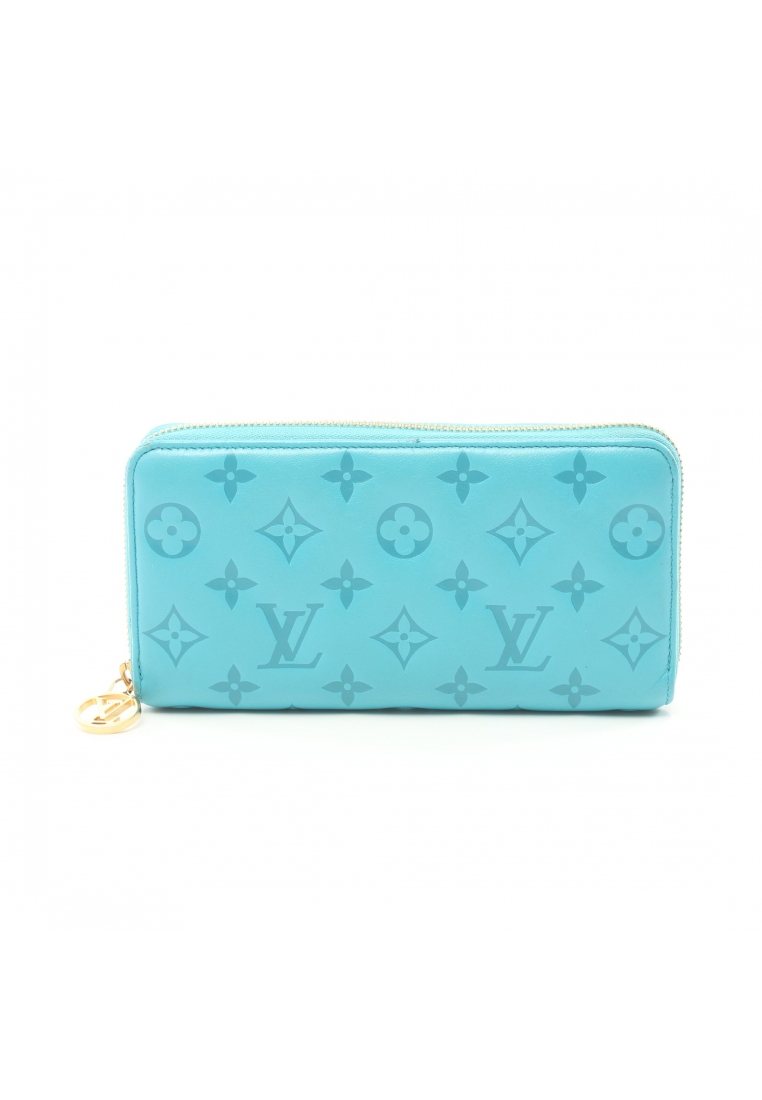 二奢 Pre-loved Louis Vuitton zippy wallet monogram embossed round zipper long wallet leather turquoise blue