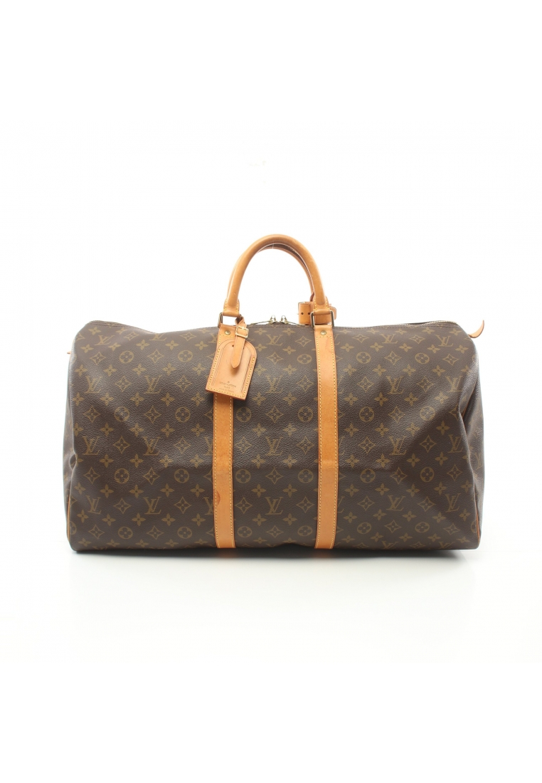 二奢 Pre-loved Louis Vuitton Keepall 55 monogram Boston bag PVC leather Brown
