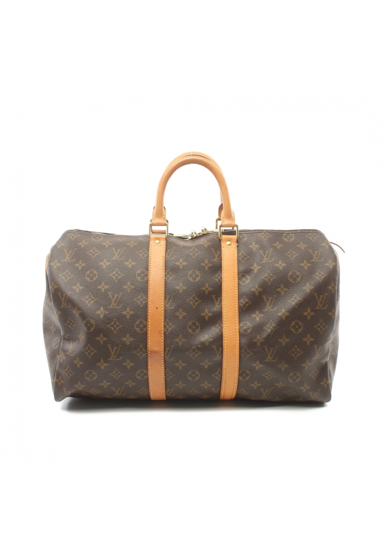 二奢 Pre-loved Louis Vuitton Keepall 45 monogram Boston bag PVC leather Brown