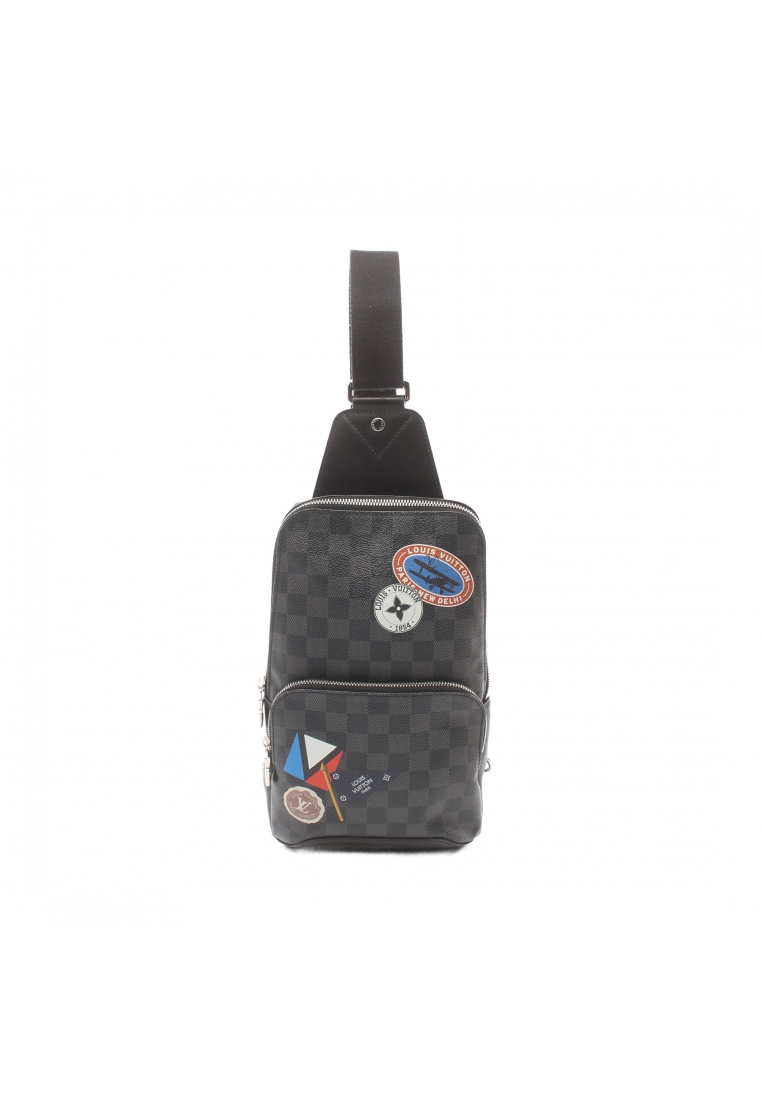 二奢 Pre-loved Louis Vuitton avenue sling bag Travel Stickers Damier Graphite body bag PVC leather black