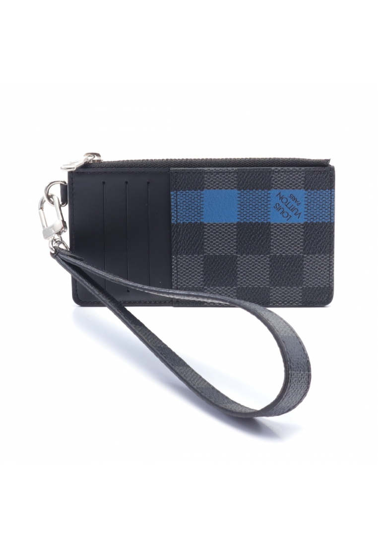 二奢 Pre-loved Louis Vuitton PlayPhone 8+ Damier Graphite card case coin purse PVC leather black blue