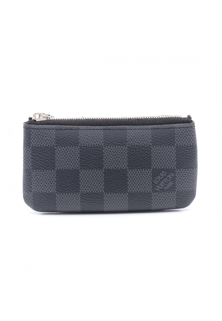 二奢 Pre-loved Louis Vuitton pochette Kure Damier Graphite coin purse PVC leather black