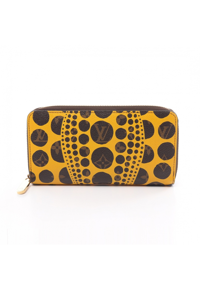 二奢 Pre-loved Louis Vuitton zippy wallet Monogram Pumpkin Dot Jaune round zipper long wallet PVC Brown yellow Yayoi Kusama