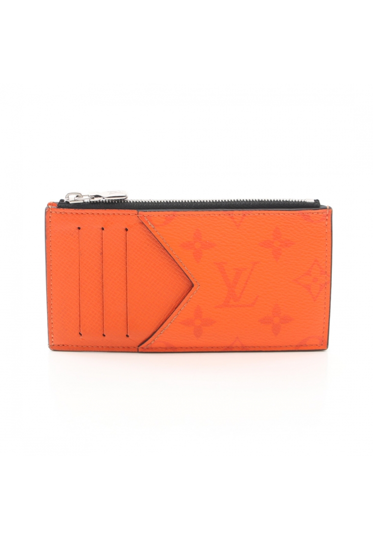 二奢 Pre-loved Louis Vuitton coin card holder Taigarama volcano orange coin purse PVC leather orange