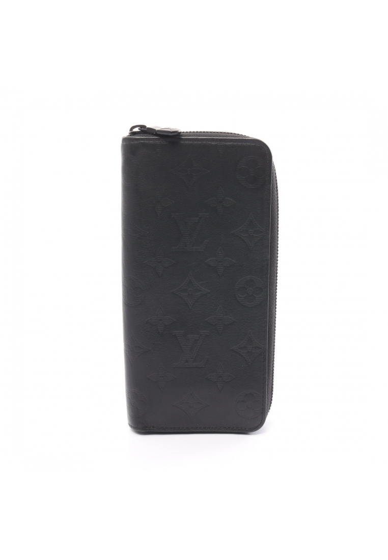 二奢 Pre-loved Louis Vuitton zippy wallet Vertical monogram shadow round zipper long wallet leather black
