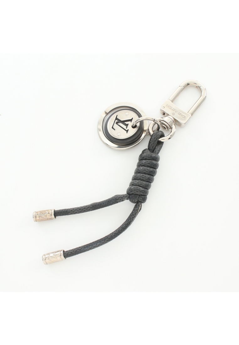 二奢 Pre-loved Louis Vuitton key ring leather rope Damier Graphite bag charm PVC black Silver