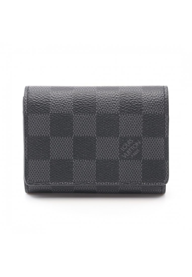 二奢 Pre-loved Louis Vuitton Amberop cult De Visit Damier graphit card case name card holder PVC black