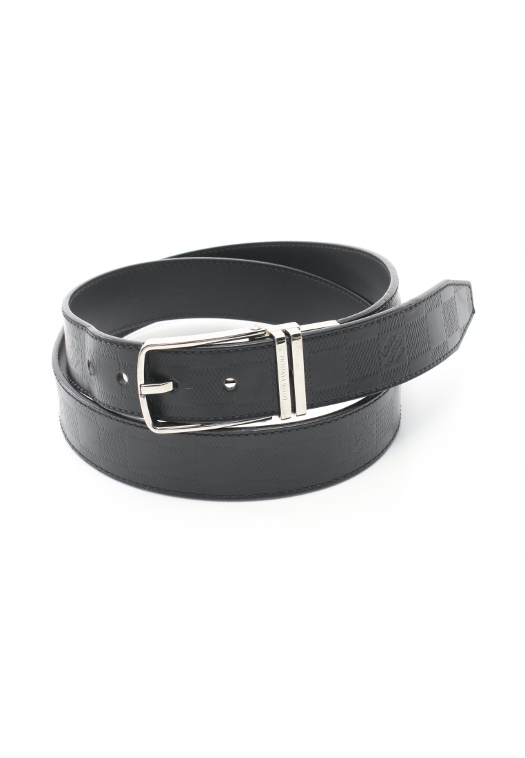 二奢 Pre-loved Louis Vuitton ceinture boston Damier Infini onyx belt leather black silver hardware