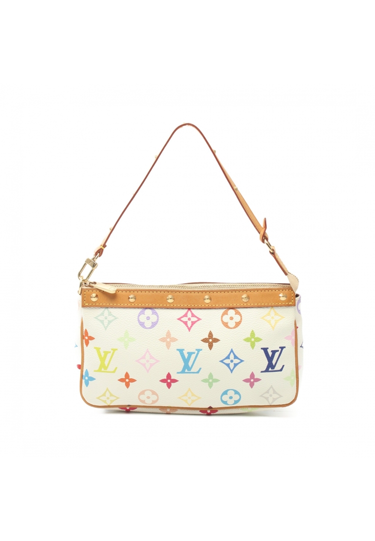 二奢 Pre-loved Louis Vuitton Pochette Accessoires monogram multicolor Bron Handbag PVC leather white