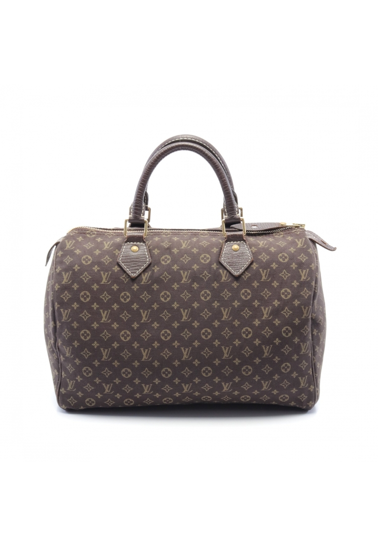 二奢 Pre-loved Louis Vuitton speedy 30 monogram mini run Ebene Handbag canvas leather Dark brown