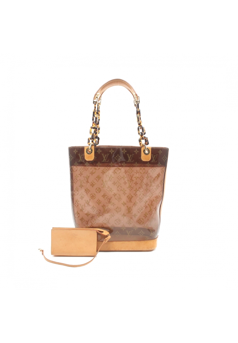 二奢 Pre-loved Louis Vuitton hippopotamus MM monogrammed vinyl chain handbag chain tote bag vinyl leather Brown
