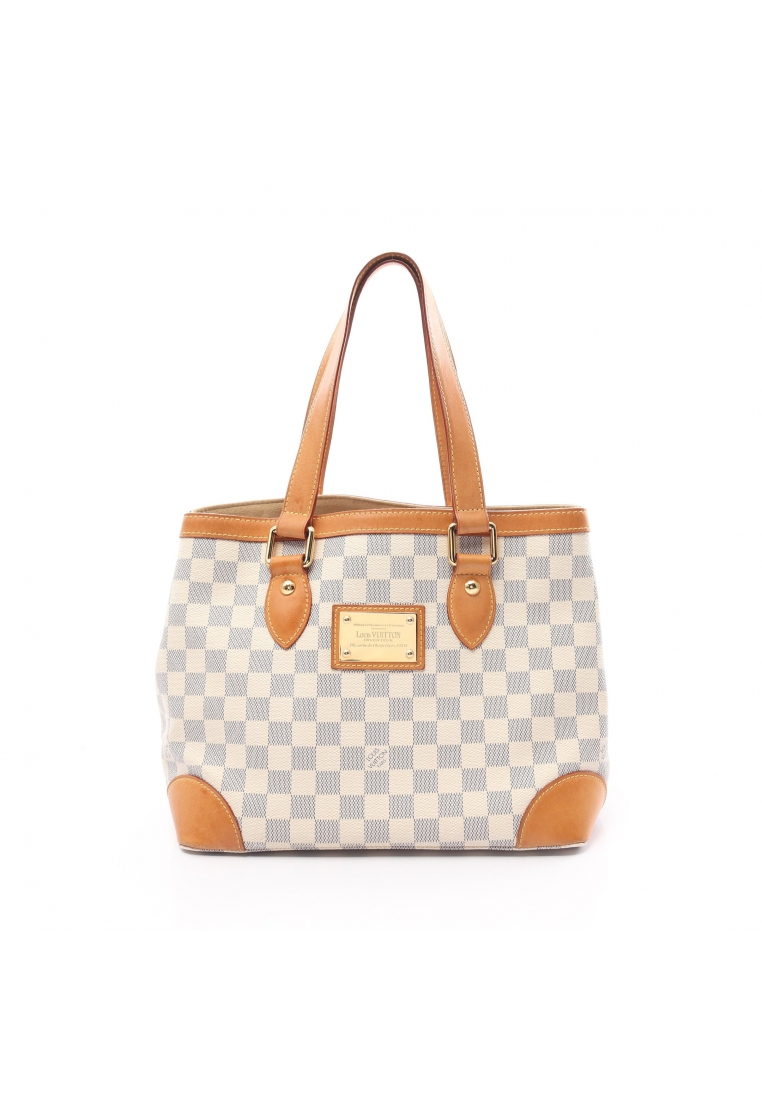 二奢 Pre-loved Louis Vuitton Hampstead PM Damier Azur Handbag tote bag PVC leather white