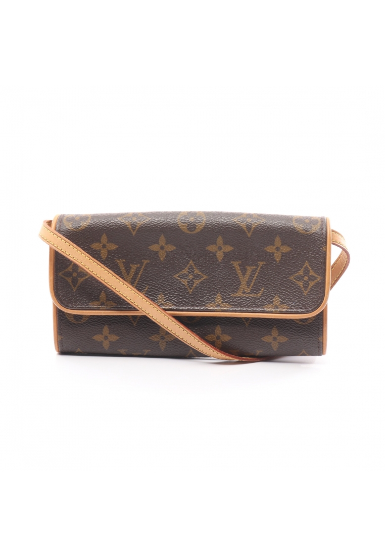 二奢 Pre-loved Louis Vuitton pochette Twin PM monogram Shoulder bag PVC leather Brown