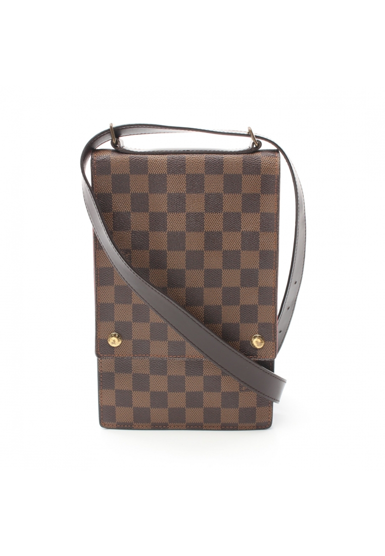 二奢 Pre-loved Louis Vuitton portobello Damier ebene Shoulder bag PVC leather Brown