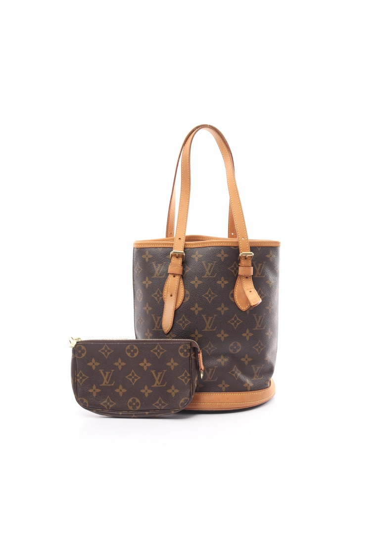 二奢 Pre-loved Louis Vuitton Bucket PM monogram Handbag PVC leather Brown