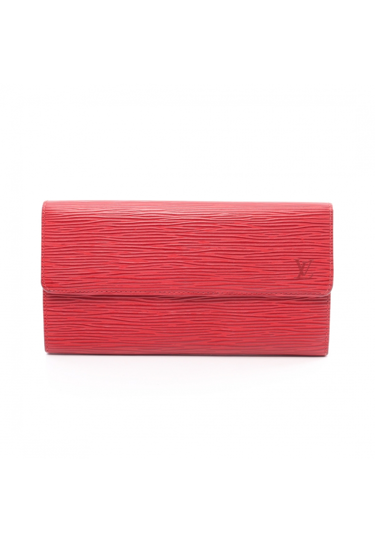 二奢 Pre-loved Louis Vuitton pochette Porte-Monnaie Credit Epi castilian red Bi-fold Long Wallet leather Red