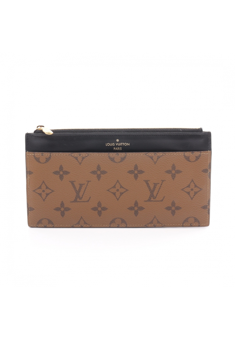 二奢 Pre-loved Louis Vuitton slim Perth monogram reverse long wallet PVC leather Brown black